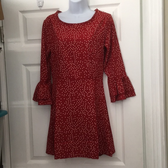 Red polkadot three-quarter ruffle sleeves dress S - Picture 3 of 4